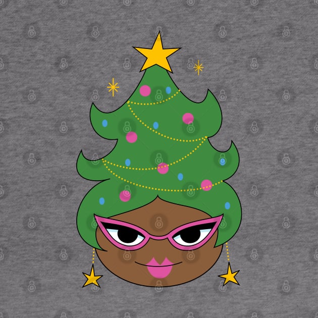 Retro Christmas Tree Cute Beehive - Black Girl Hair by PUFFYP